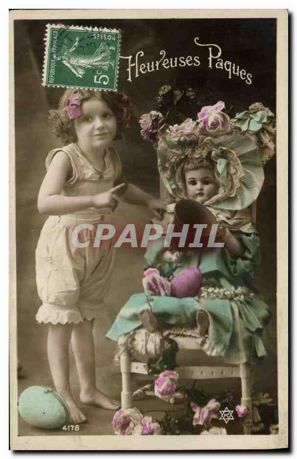 CPA Fantaisie Enfants Poupee  Heureuses Paques 