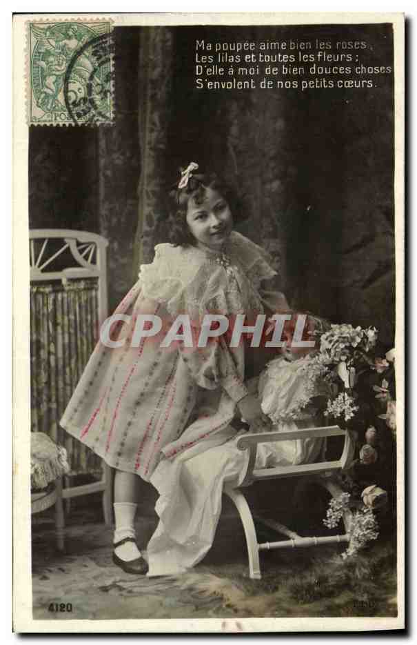 CPA Fantaisie Enfants Poupee  Ma poupee aime bien les roses les lilas et toutes les fleurs D'elle a 