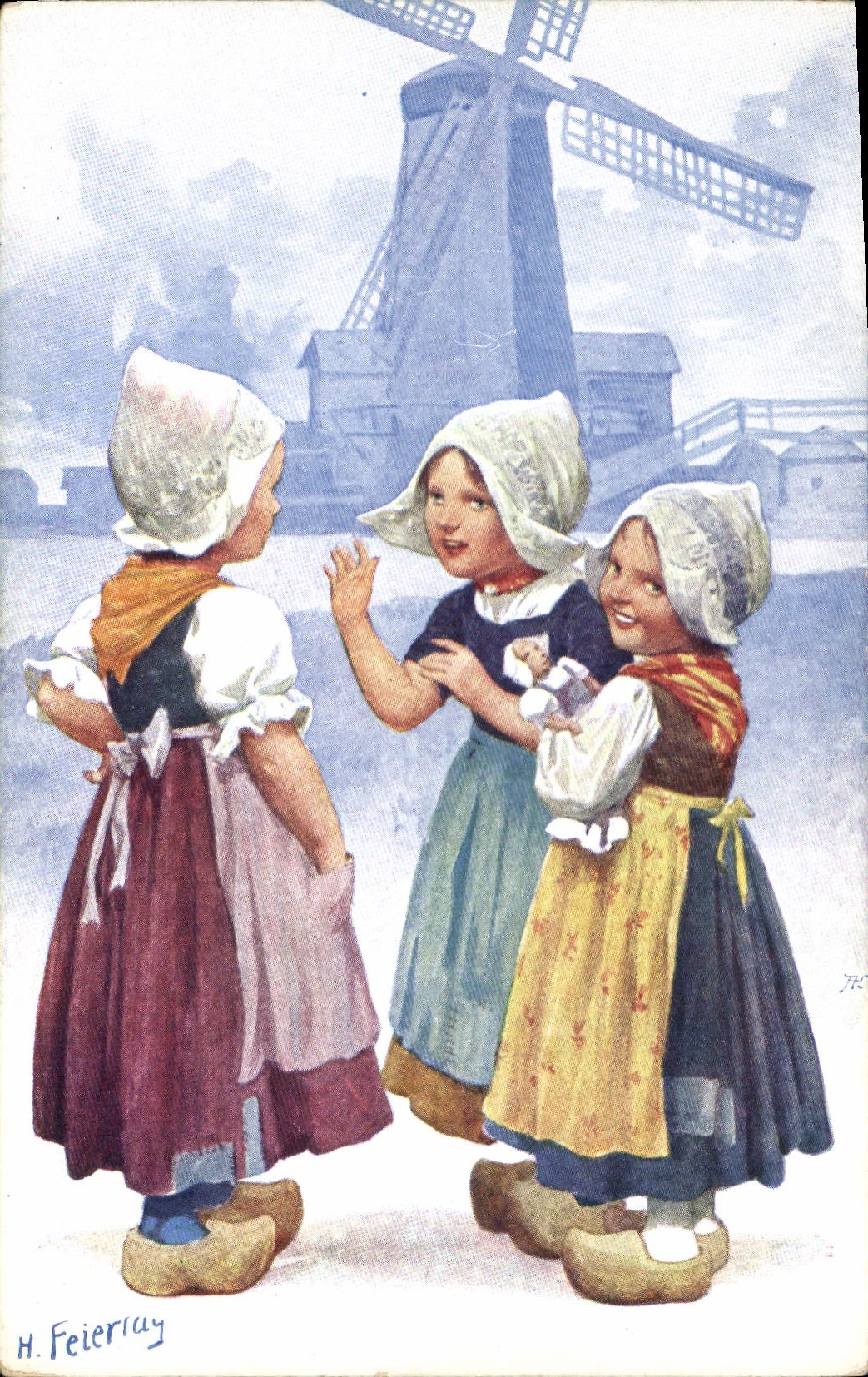 CPA Fantaisie Enfants Poupee Moulin a vent Folklore Hollande 