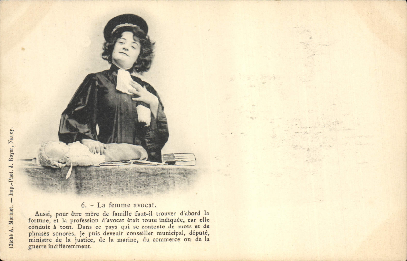 La femme avocat — Série 6 — Cliché A. Morinet, Imp.-Phot. J. Royer, Nancy