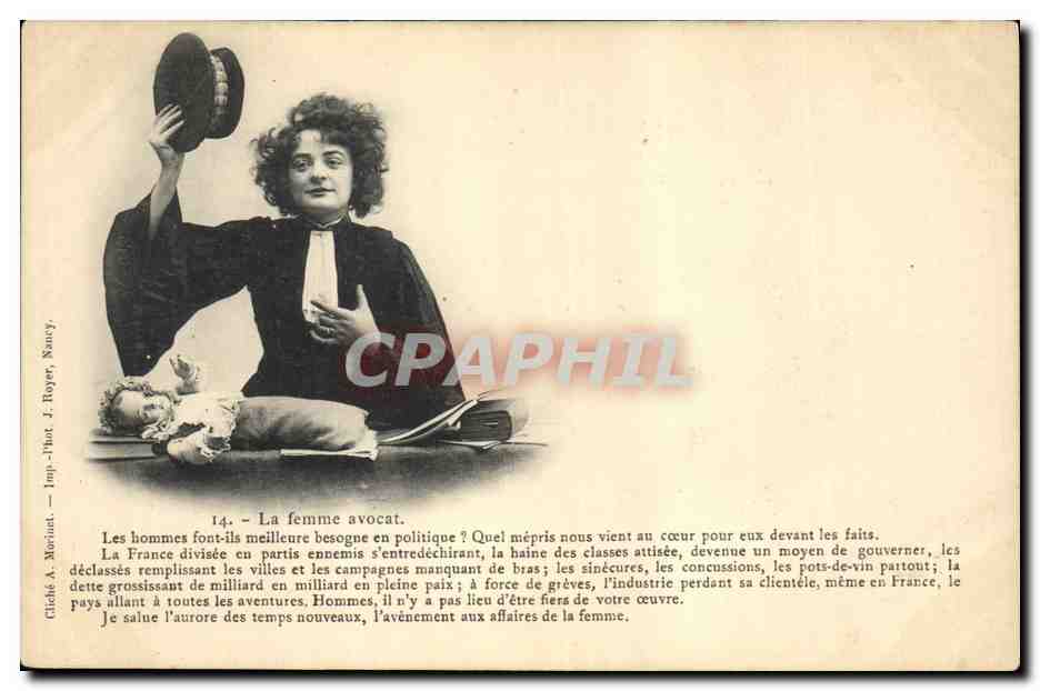 Femme avocat — critique de la politique masculine — Impr. J. Royer, Nancy