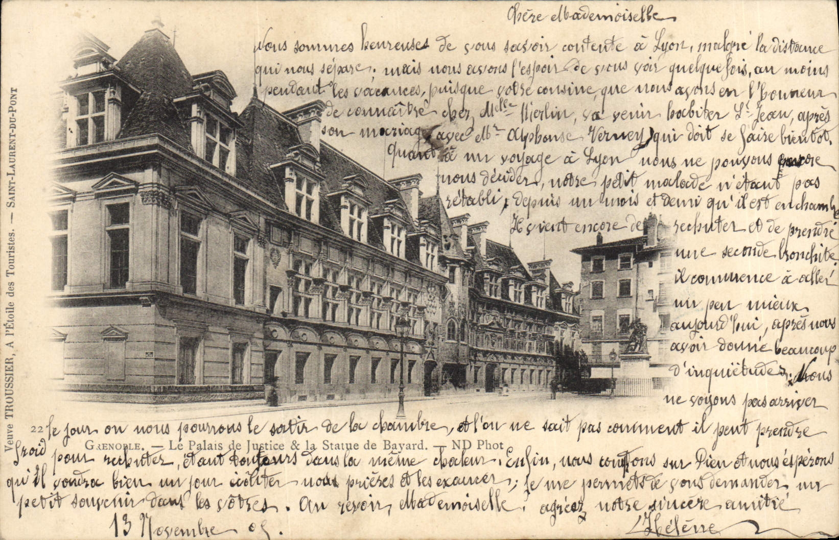 CPA Grenoble Le Palais de Justice & la Statue de Bayard 