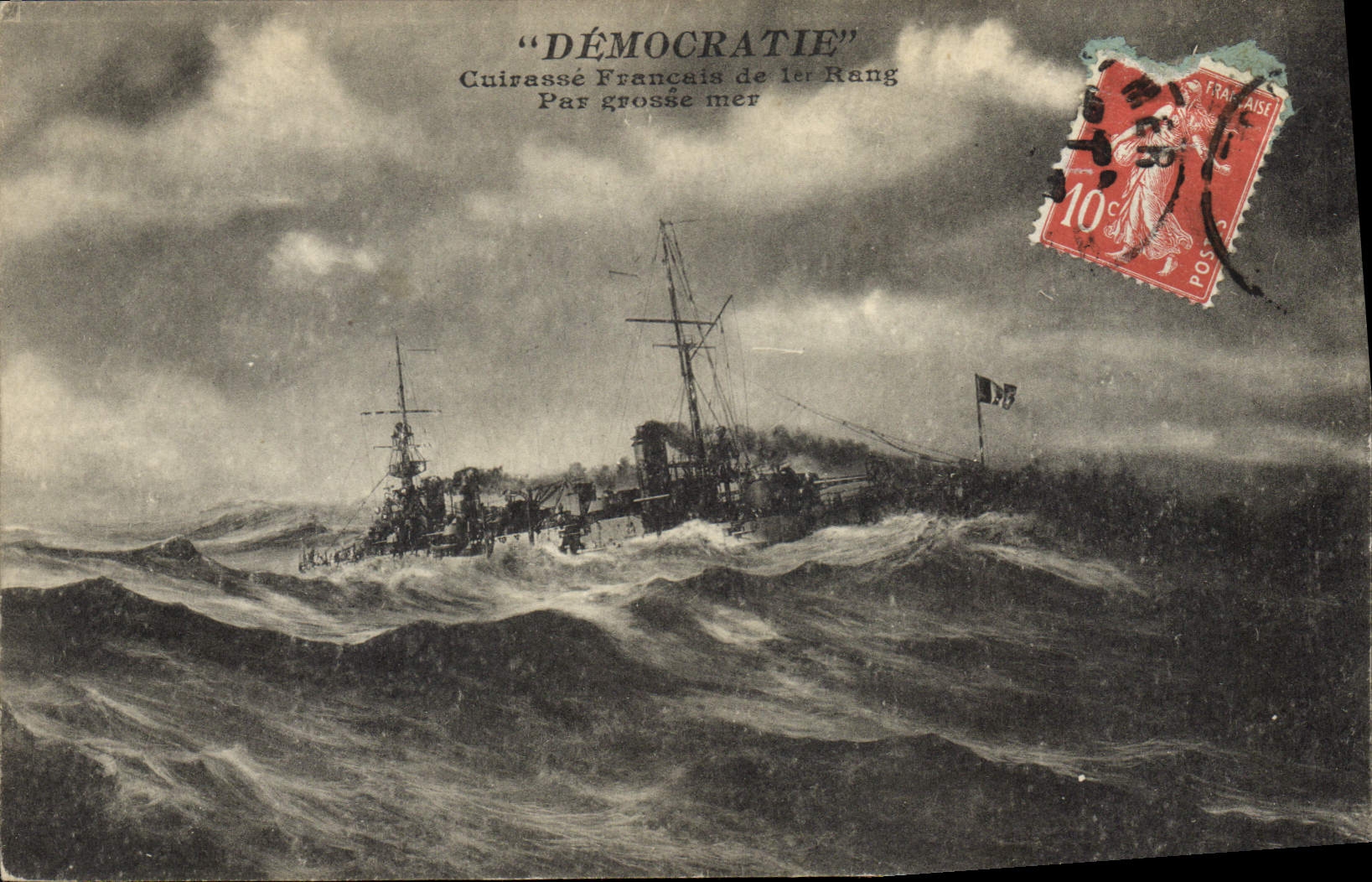 Cuirassé "Démocratie" — Cuirassé Français de 1er Rang — Par grosse mer