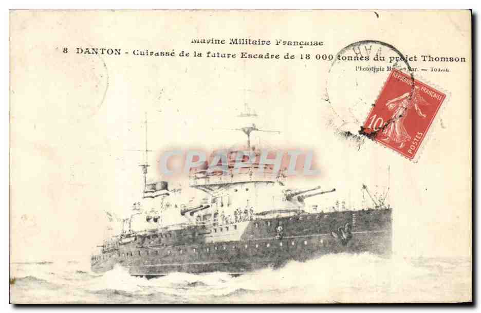 8 DANTON - Cuirassé de la future Escadre de 18 000 tonnes du projet Thomson — Marine Militaire Française, Phototype M. Sar. — Toulon