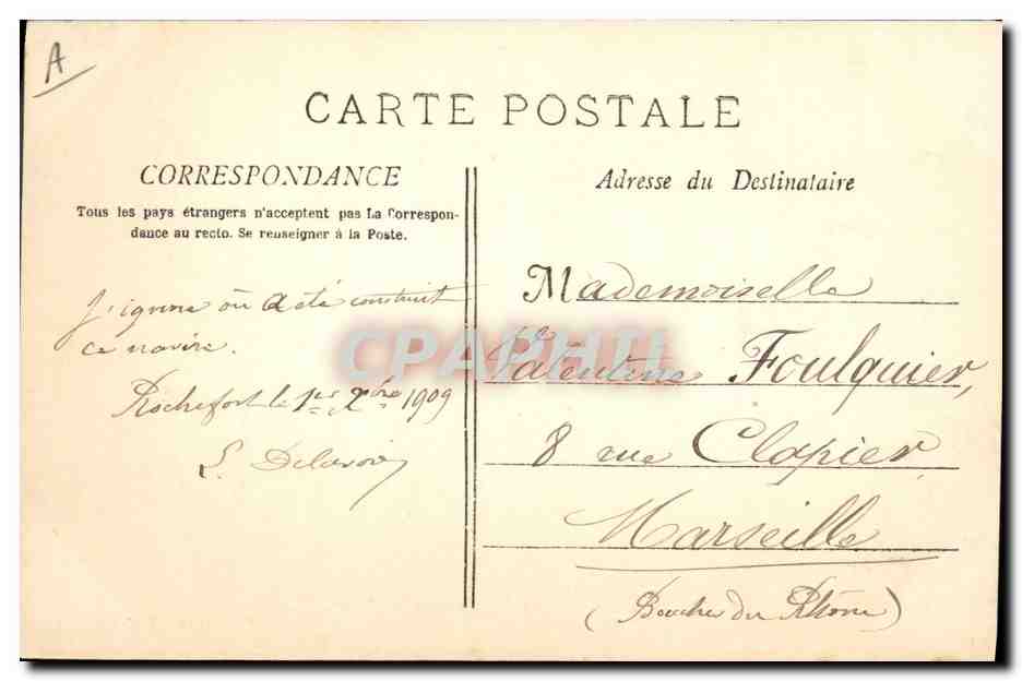 Le "Destres" — Croiseur de 3e classe — A. Bougault n°572 — Verso