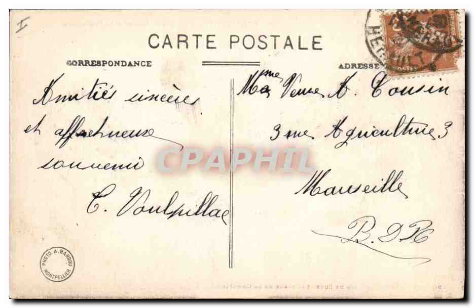 CPA Montpellier L'Hotel des postes et la Prefecture  — Verso