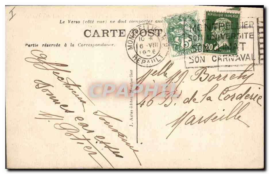 CPA Montpellier La Prefecture et l'hotel des Postes  — Rückseite