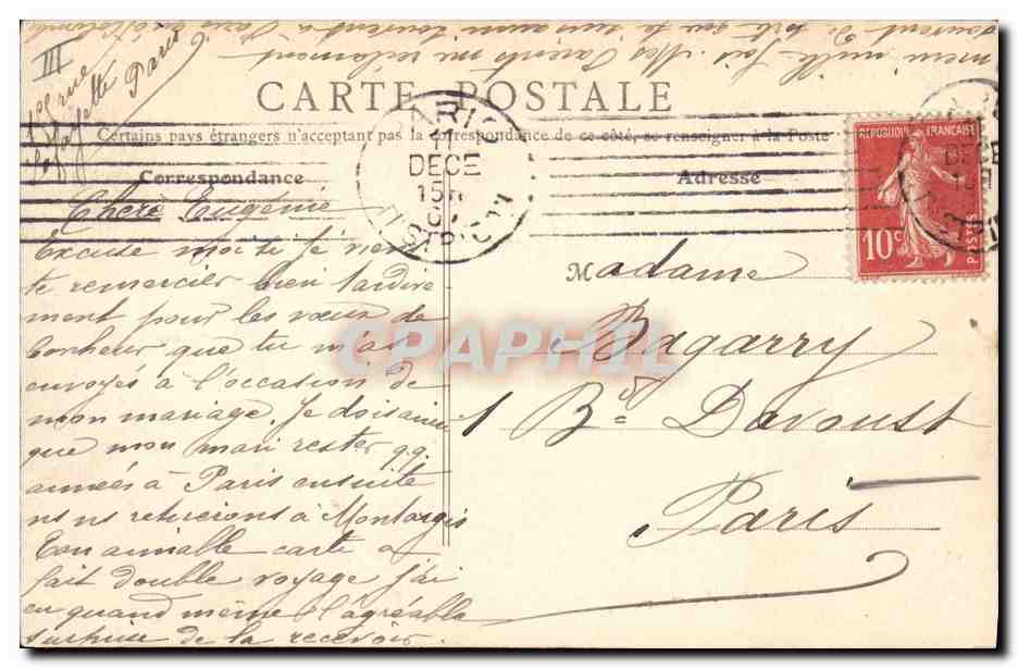 Montargis — Sous-Préfecture — B. F., Paris — Verso