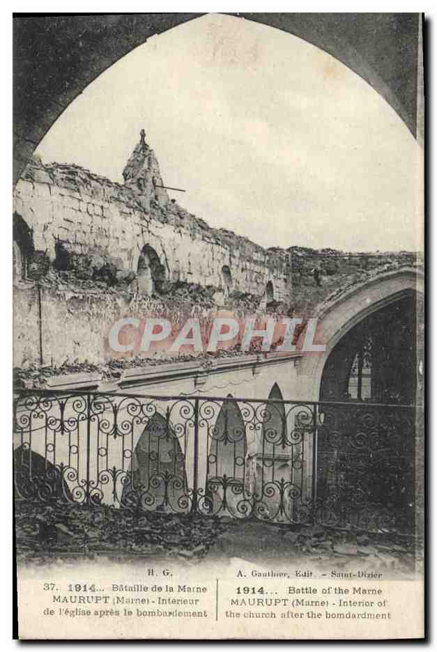 Maurupt (Marne) — Intérieur de l'église après le bombardement — A. Gaathier, Edit. - Saint-Dizier, n°37