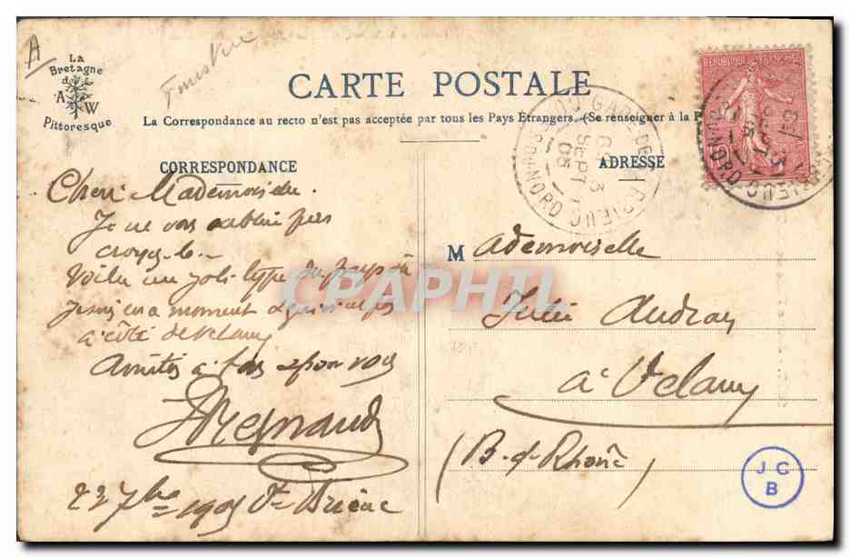 CPA Folklore La Bretagne Pittoresque jeune fille de St Thegonnec  — Verso