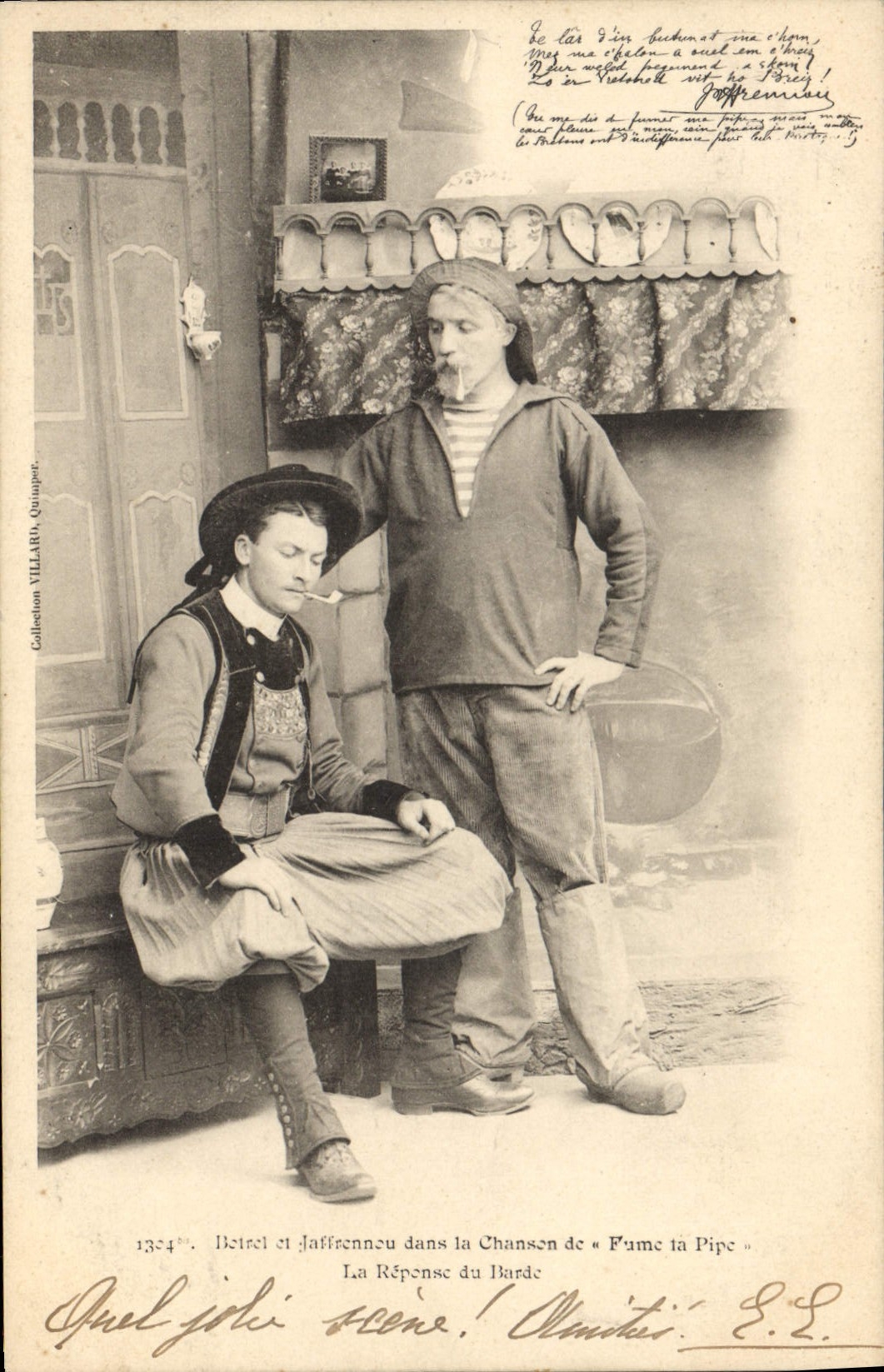 CPA Folklore Botrel et Jaffrenou dans la chanson fume ta pipe 