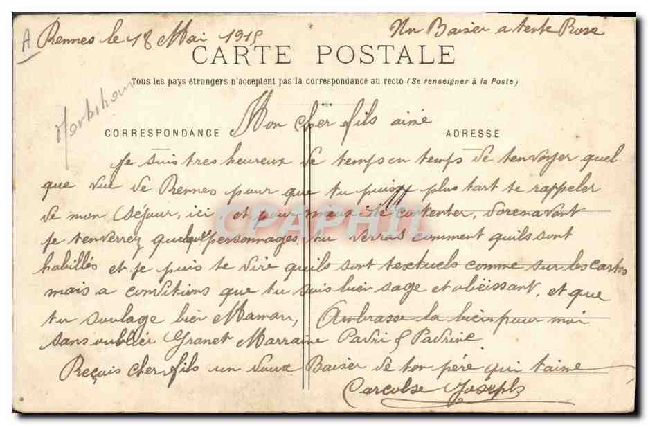 CPA Folklore Pontivy comme est facile avec un baiser de tout obtenir de grand mere  — Verso