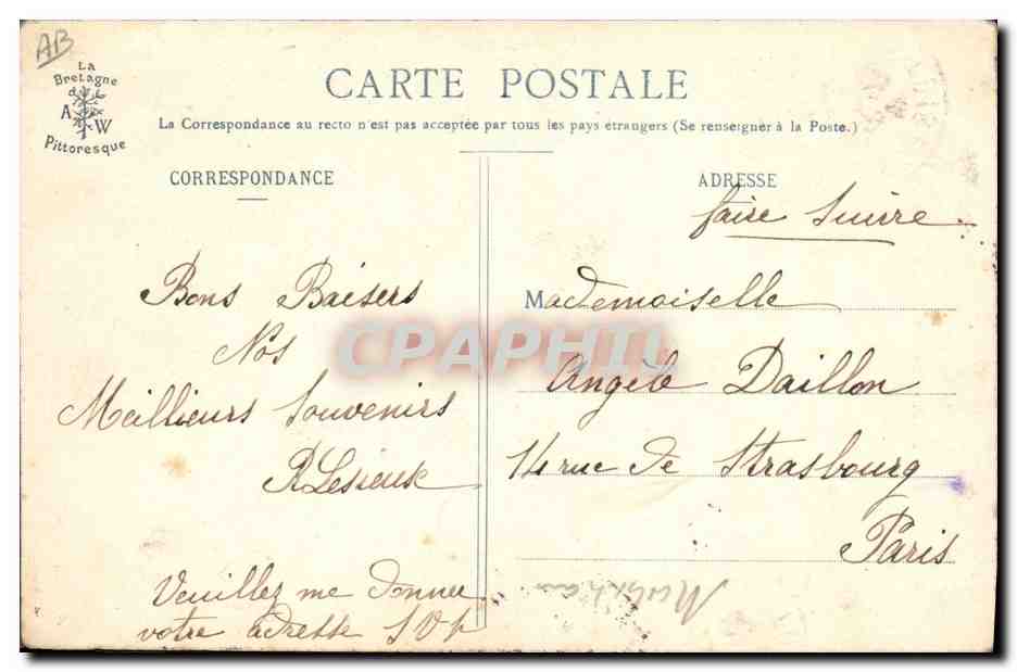 CPA Folklore La Bretagne Pittoresque Costume de Pontivy  — Verso