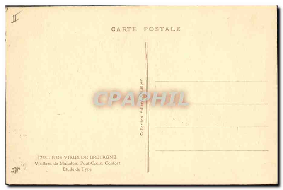 CPA Folklore Nos vieux de Bretagne Vieillard de Mahalon Pont Croix Confort Etude de type — Verso