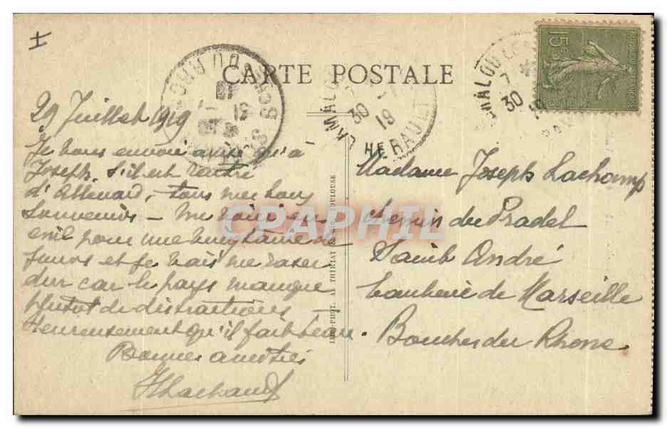 CPA Lamalou le Haut La vielle Tour  — Rückseite