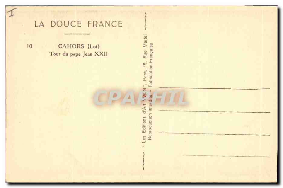 CPA La Douce France Cahors Tour du Pape Jean XXII  — Verso