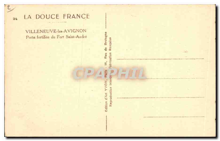 CPA La Douce France Villeneuve les Avignon Port fortifiee du fort Saint Andre  — Verso