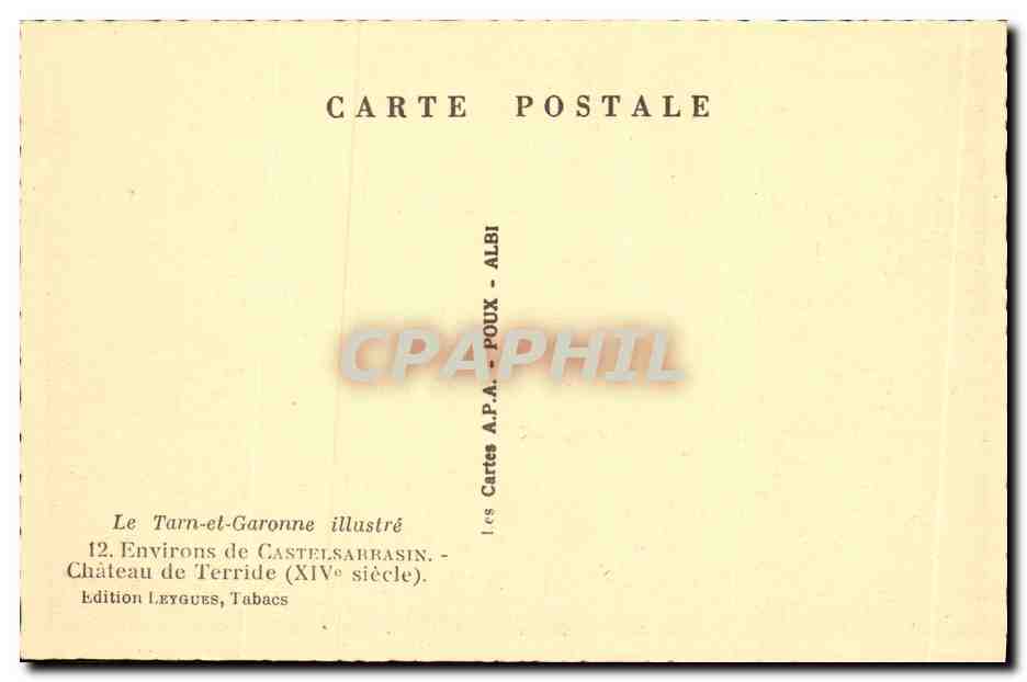 CPA Tarn Garonne illustre Chateau de terride XIV siecle  — Verso