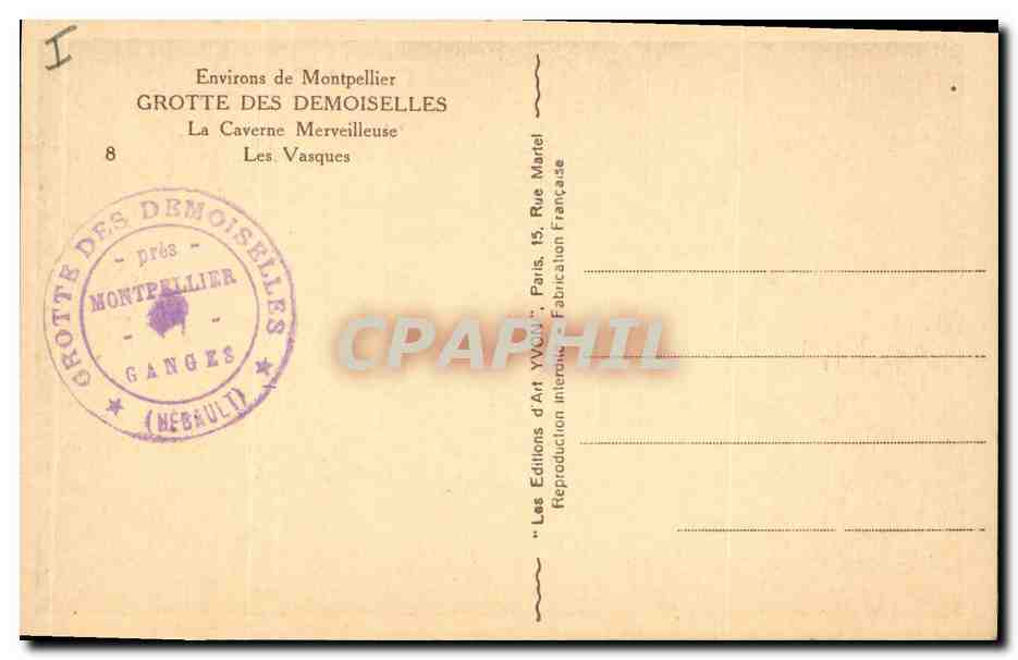 CPA Environs de Montpellier Grotte des Demoiselles la caverne Merveilleuse Les vasques — Rückseite
