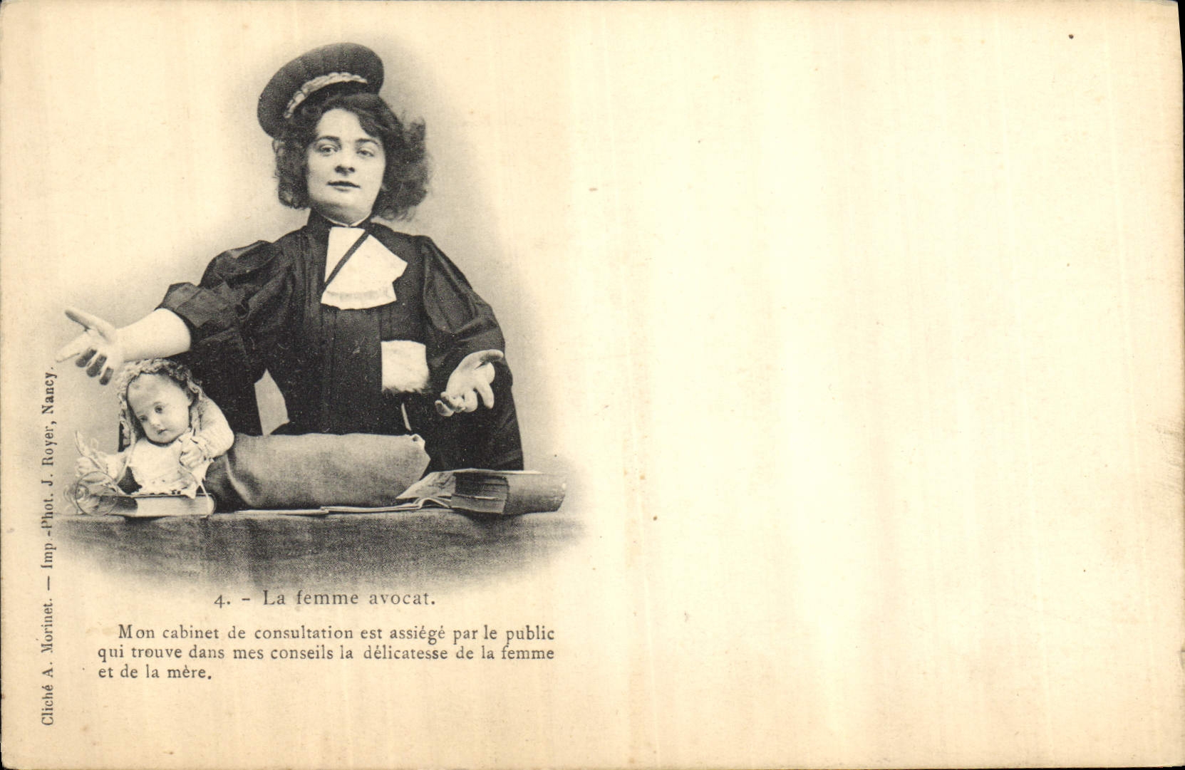 La femme avocat — Nancy — Cliché A. Morinet, Imp. Phot. J. Roye