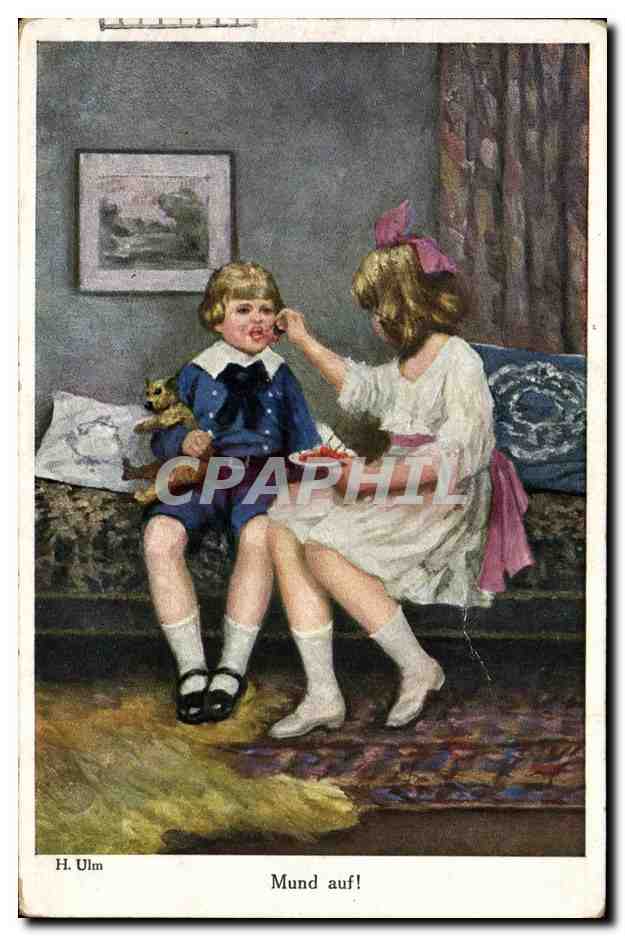 Kind und kleines Mädchen — häusliche Szene — H. Ulm