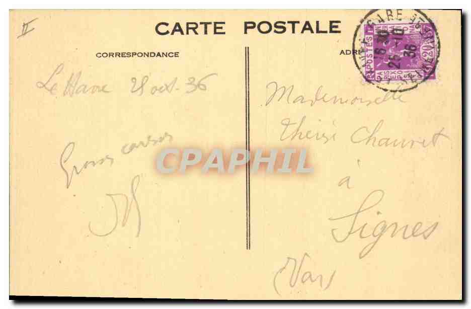CPA Le Havre Palais de Justice  — Verso
