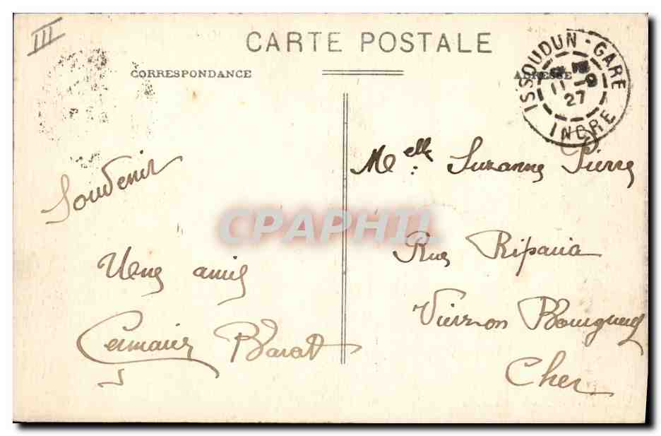 CPA Issoudun Le Palais de Justice et la Fontaine Monumentale  — Verso