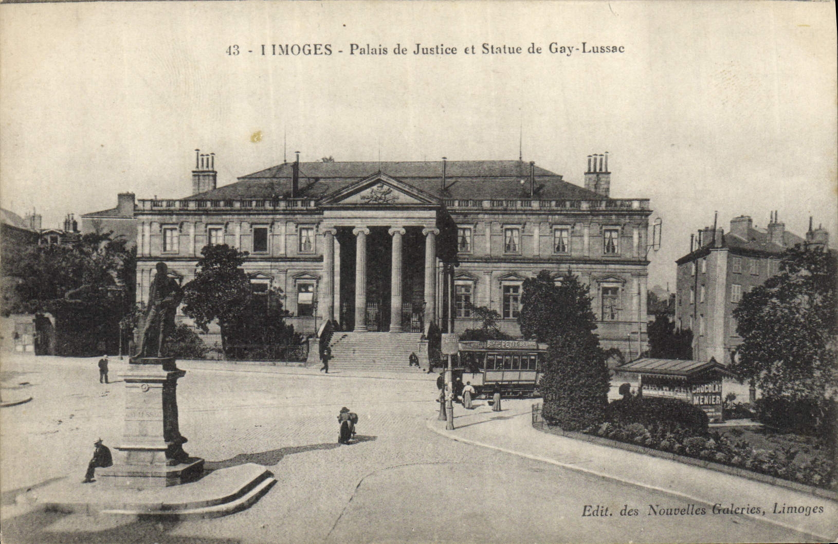 CPA Limoges Palais de Justice et Statue de Gay Lussac Tramway