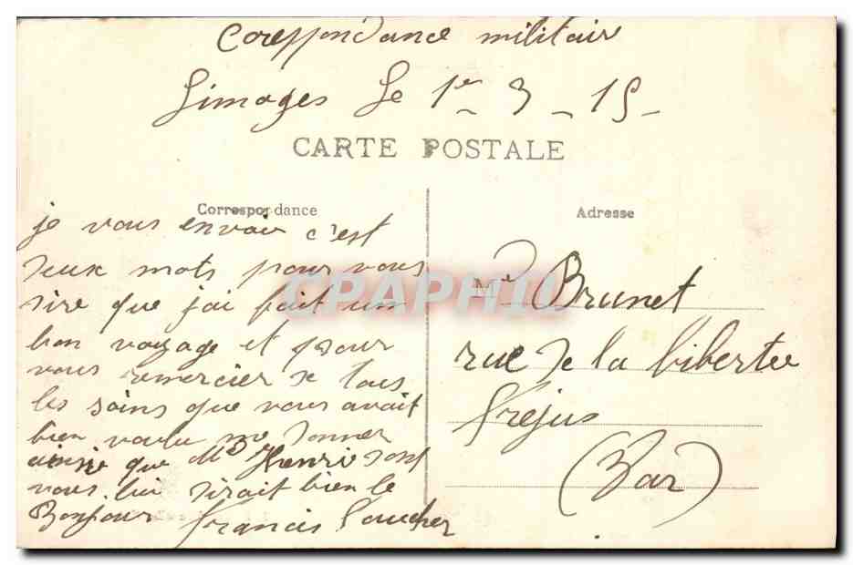 CPA Limoges Palais de Justice et Statue de Gay Lussac Tramway — Verso