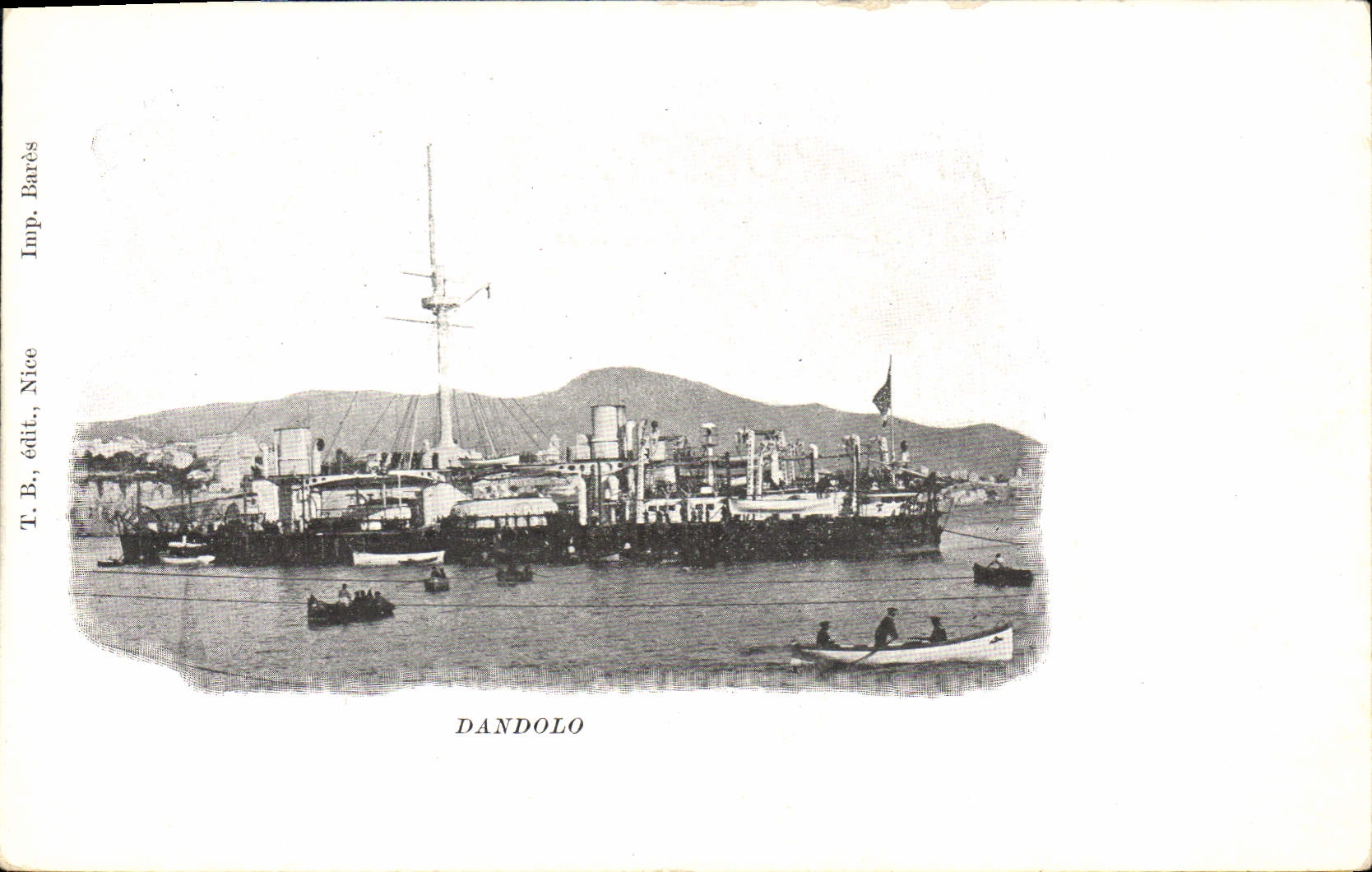Dandolo — Port avec navire à vapeur et petites embarcations — T.B. Barès, Nice