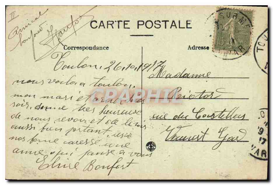 Bateau de guerre « DANTON » — 1ère Escadre — B.C. — Verso