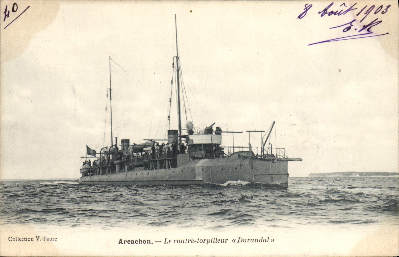 Arcachon — Le contre-torpilleur « Durandal » — Collection V. Faure