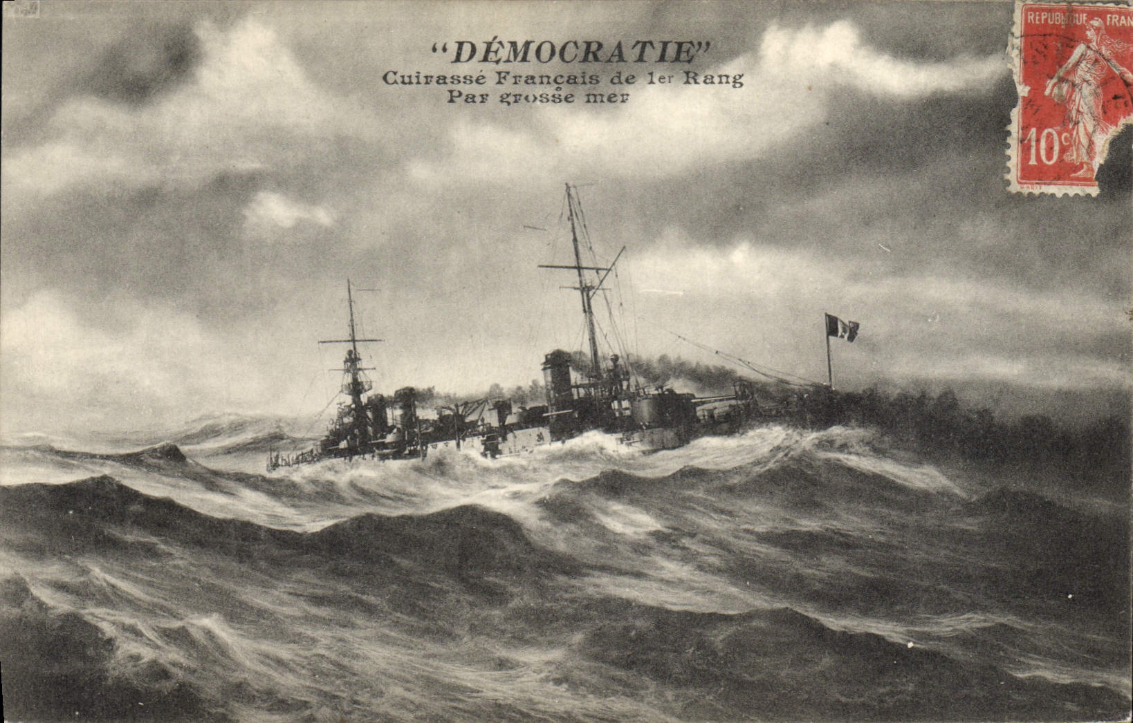 Cuirassé "Démocratie" — Cuirassé Français de 1er Rang Par grosse mer — Éditeur non visible