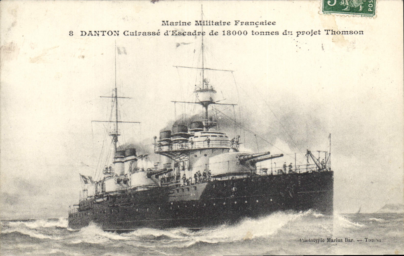 Cuirassé DANTON — Marine Militaire Française — Phototypie Marius Bar — Toulouse