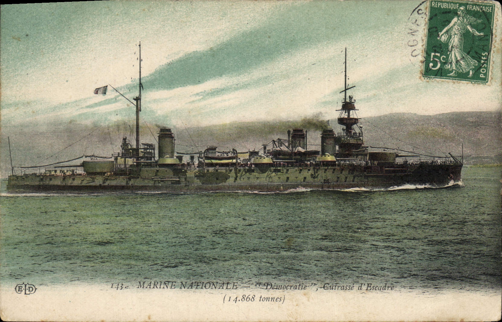 CPA Bateau de guerre Democratie Cuirasse d'escadre
