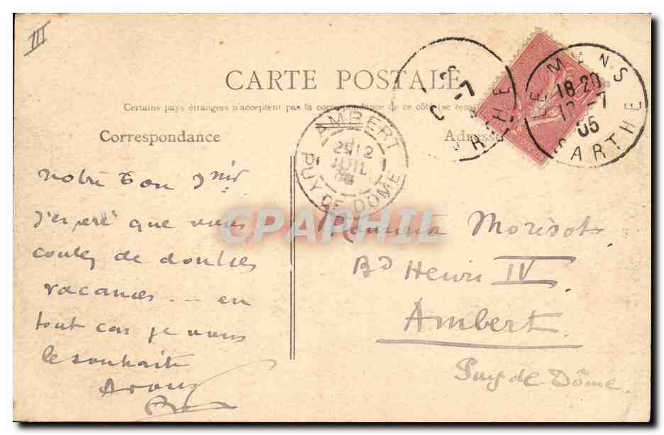 CPA Le Mans L'Hotel de la Prefecture  — Verso