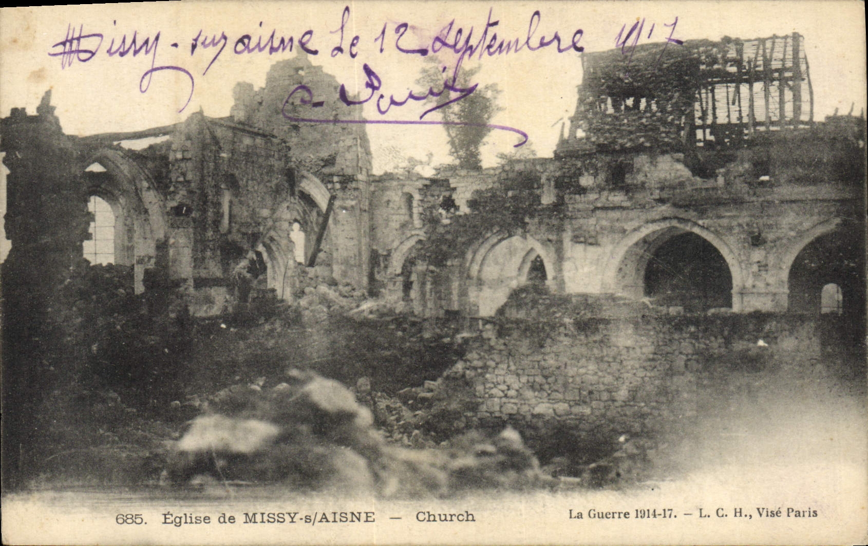 Église de Missy-s/Aisne — Ruines — L. C. H., Visé Paris