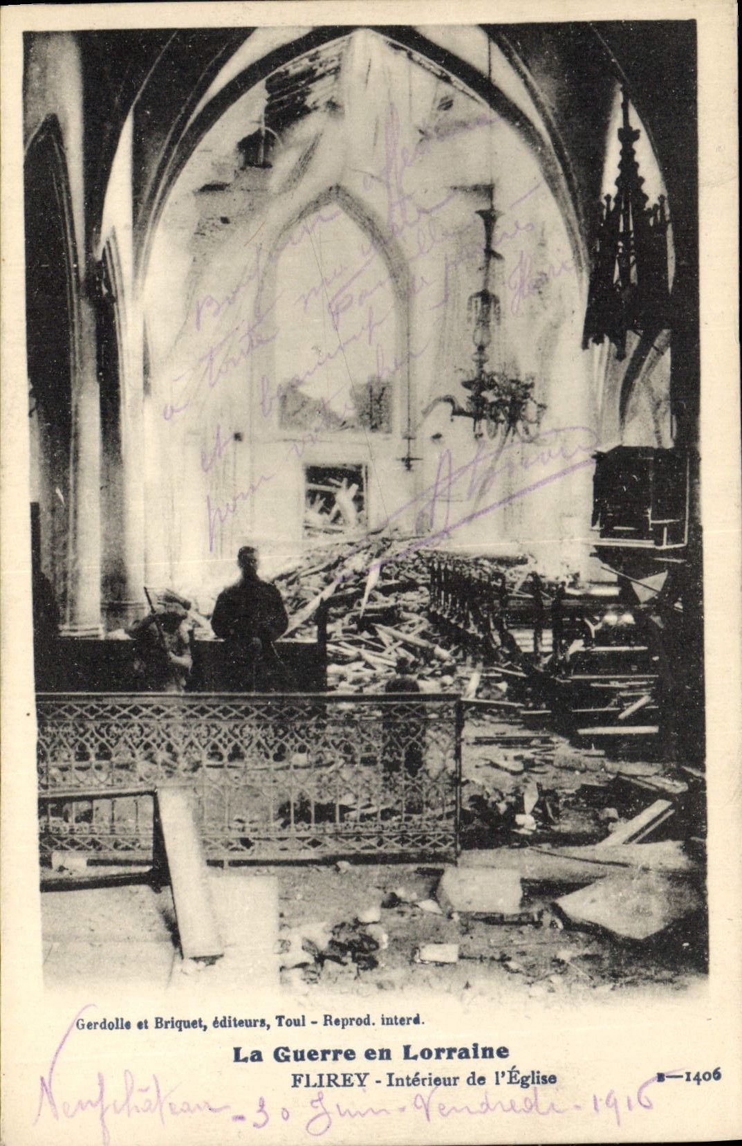 Flirey - Intérieur de l'Église — dévastation — Gerdolle et Briquet, Toul, n°1406