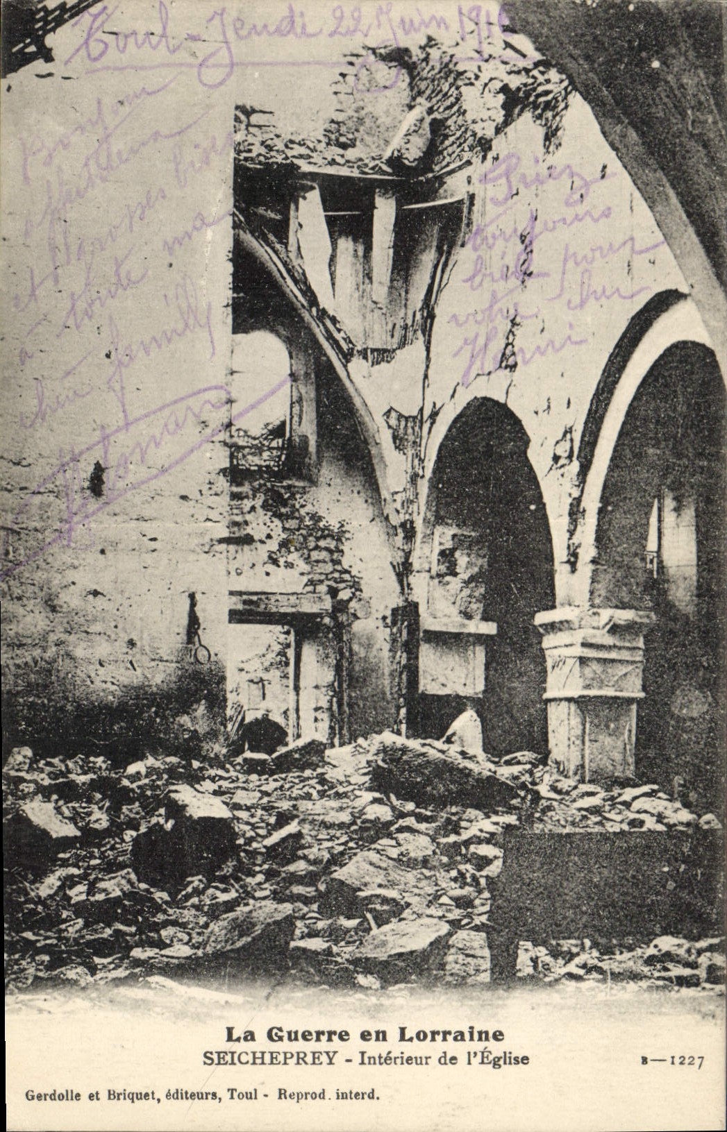 Seicheprey — Innenansicht der Kirche — Der Krieg in Lothringen, B-1227, Gerdolle et Briquet, Toul