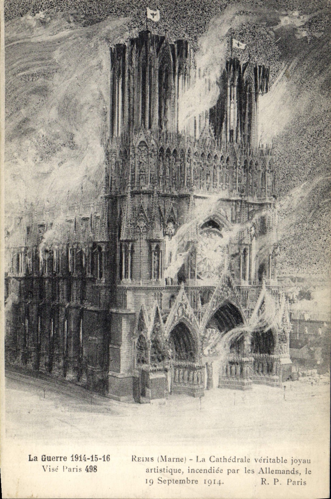 Reims (Marne) — Cathédrale incendiée par les Allemands — R.P. Paris, n° 498