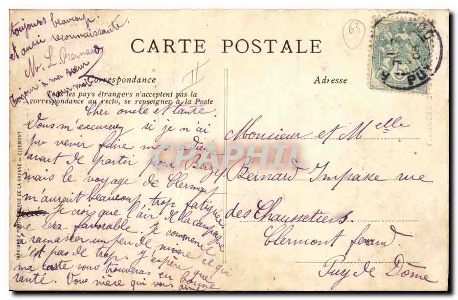 CPA Folklore Brayaude de Chatelguyon Auvergne — Verso