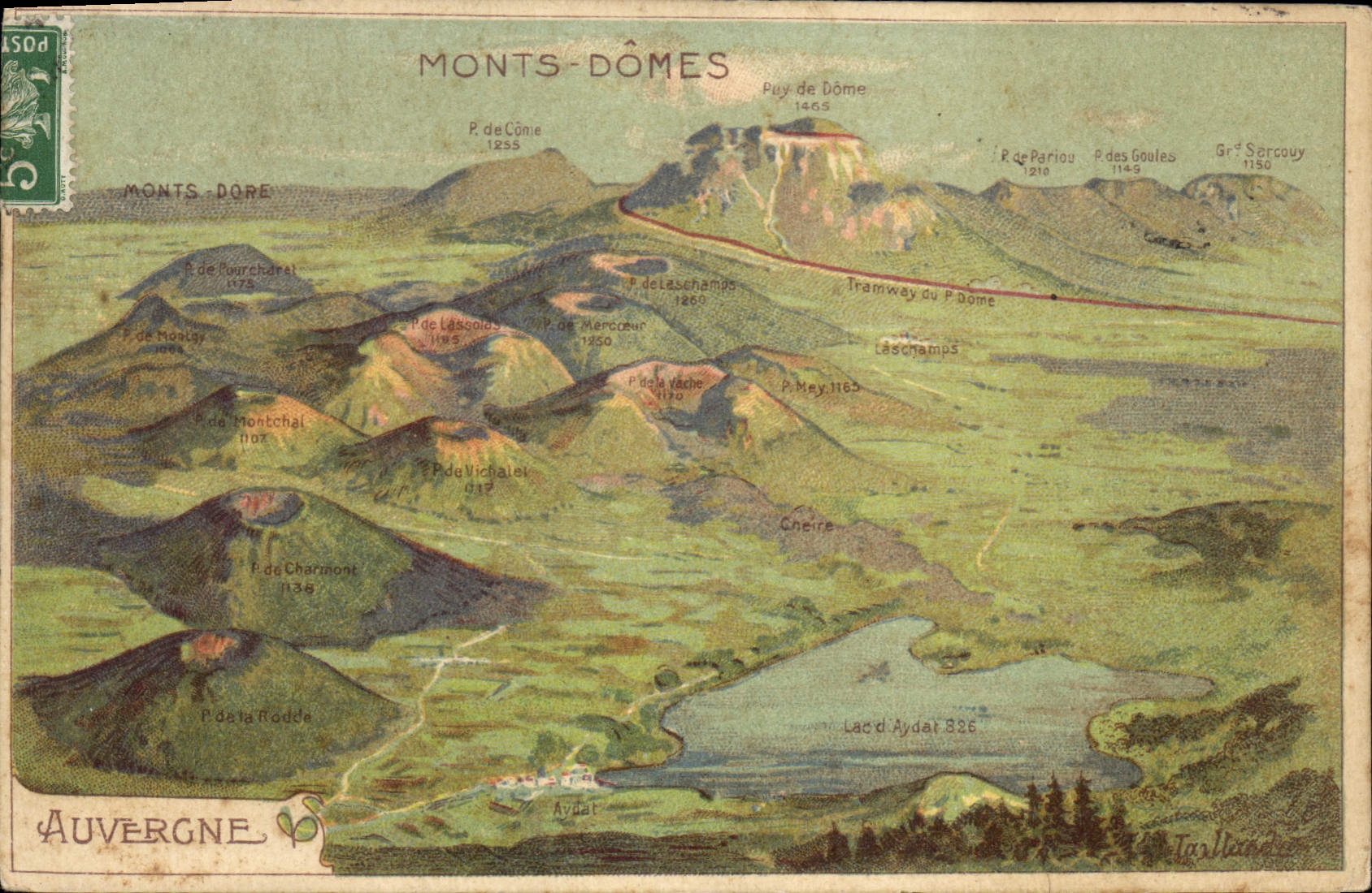 Monts-Dômes — vue panoramique avec indication des sommets — Imprimerie Phototype de l'Haute-Loire