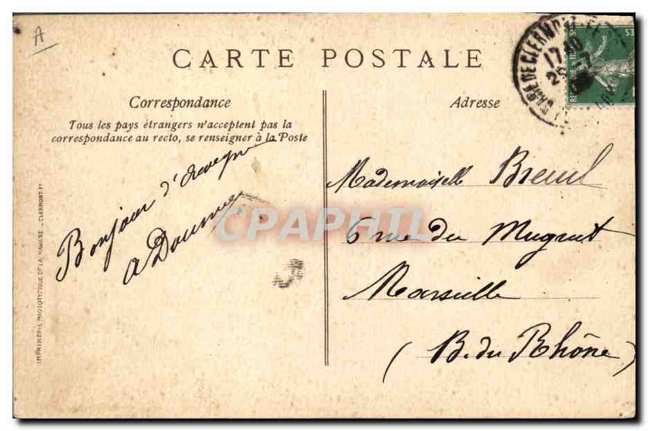 Monts-Dômes — vue panoramique avec indication des sommets — Imprimerie Phototype de l'Haute-Loire — Rückseite