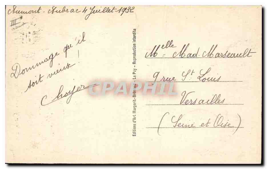 CPA Folklore Auvergne Type du vieux paysan montagnard — Verso