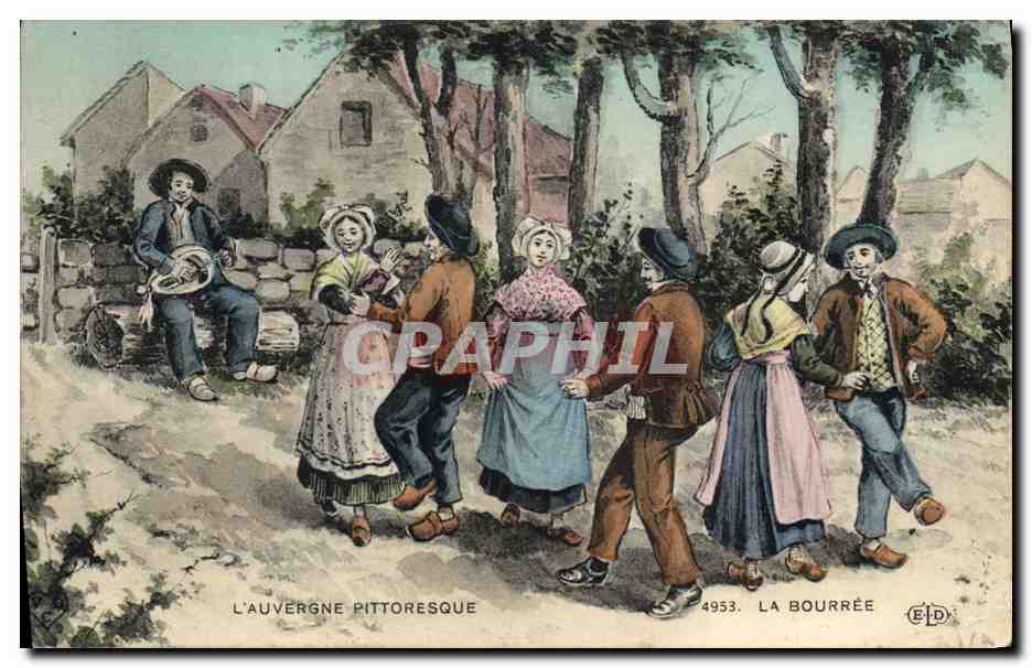 CPA Folklore Auvergne La bourree