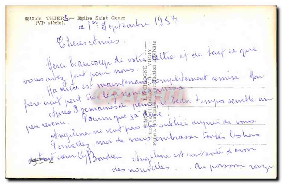 CPA Chateau Thiers Eglise Saint Genes — Rückseite