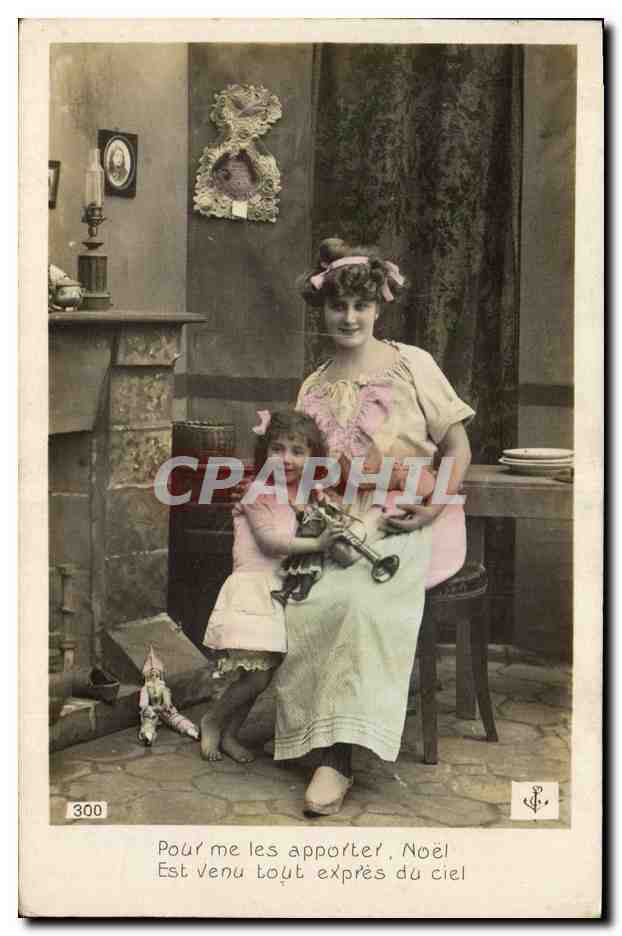 Femme et enfant avec jouets — Noël du ciel — éditeur CPAPHIL n°300