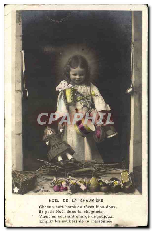 CPA Fantaisie Enfant Poupee Noel de la Chaumiere