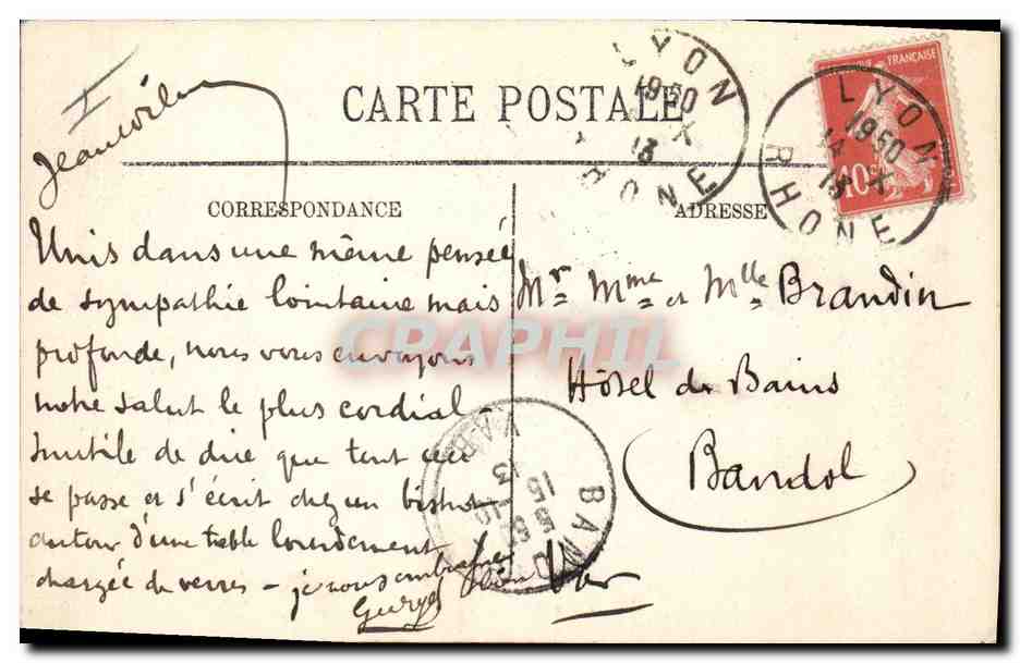 CPA Palais de justice et Fourviere Lyon — Verso