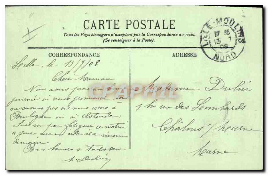 CPA Palais de justice et la Deule Lille Bateau Peniche — Verso